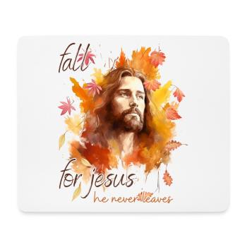 Fall Jesus He Never Leaves: Christian Autumn Vibes - Mousepad (Querformat) - Weiß - Vorne