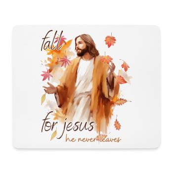 Fall Jesus He Never Leaves: Christian Autumn Vibes - Mousepad (Querformat) - Weiß - Vorne