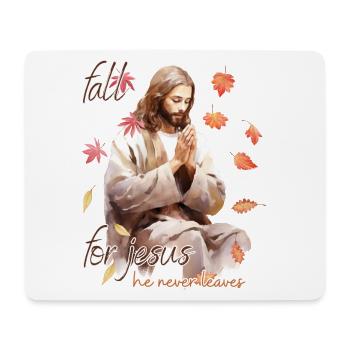 Fall Jesus He Never Leaves: Christian Autumn Vibes - Mousepad (Querformat) - Weiß - Vorne