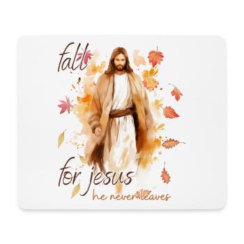Fall Jesus He Never Leaves: Christian Autumn Vibes - Mousepad (Querformat) - Weiß - Vorne