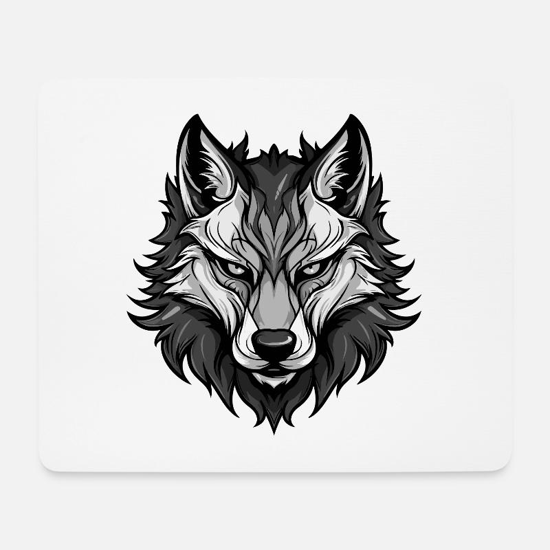 Wolf Kopf - Mousepad (Querformat) - Weiß