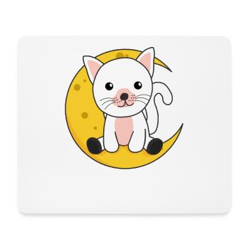 Chat de la lune Animaux mignons pour les enfants pour la nuit - Tapis de souris (format paysage) - blanc - Devant