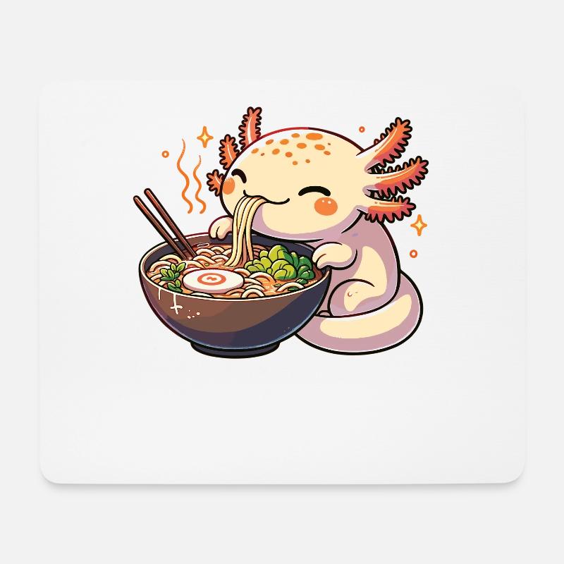 But first Ramen süße Axolotl isst Ramen - Mousepad (Querformat) - Weiß