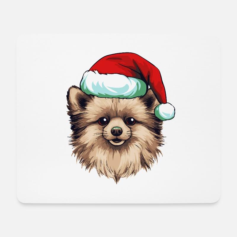 Pomeranian Hund Porträt Weihnachten - Mousepad (Querformat) - Weiß