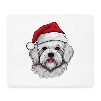 Portrait de Noël tête de chien maltais - Tapis de souris (format paysage) - blanc - Devant