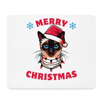 Santa Hat Christmas Fairy Lights Siamese Cat - Mouse Pad (horizontal) - white - Front