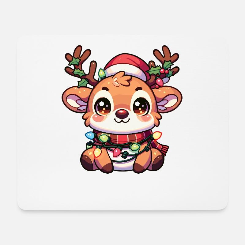 Weihnachtsmütze Weihnachten Lichterkette Reindeer - Mousepad (Querformat) - Weiß