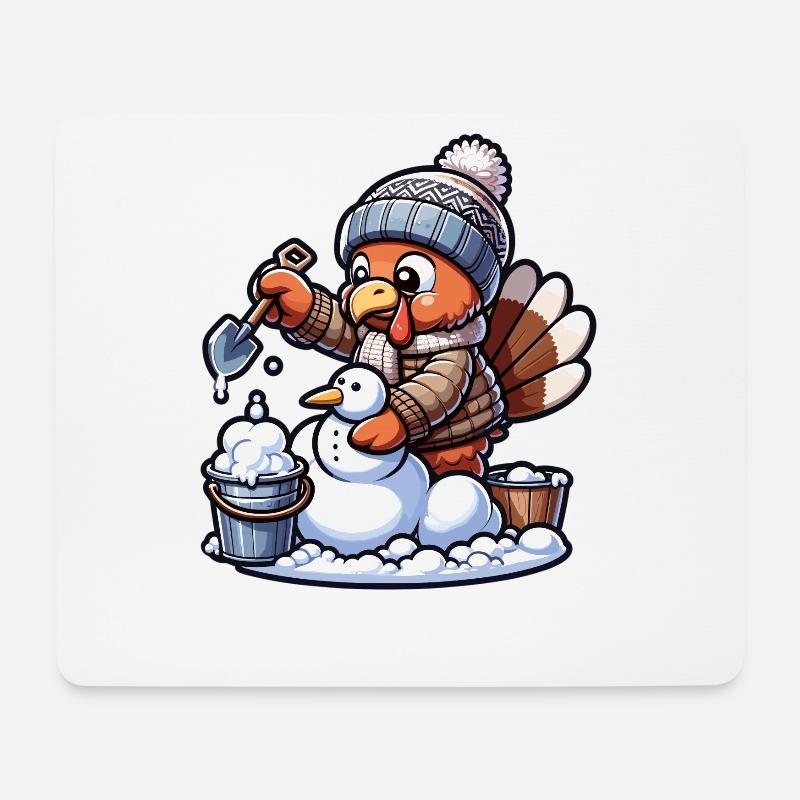 Kleiner Truthahn baut Schneemann Thanksgiving - Mousepad (Querformat) - Weiß