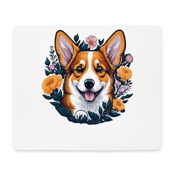 Chien Corgi mignon avec des fleurs Corgi Dogs - Tapis de souris (format paysage) - blanc - Devant