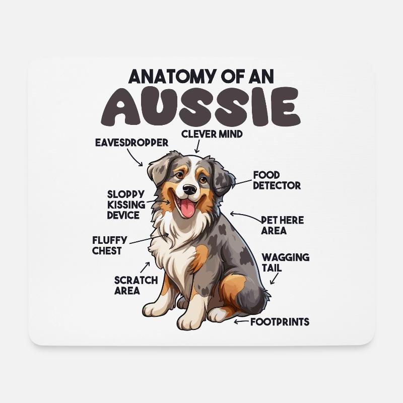 Hunde Erklärung Anatomy eines Australian Shepherd - Mousepad (Querformat) - Weiß