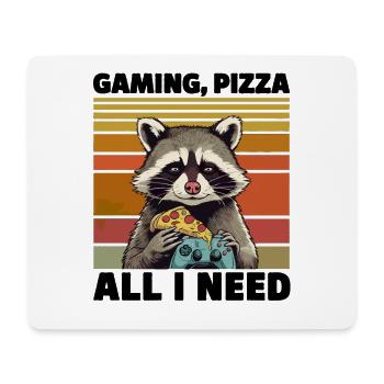 Funny Raccoon Gaming Pizza Gamer Gamer Gaming - Mouse Pad (horizontal) - white - Front