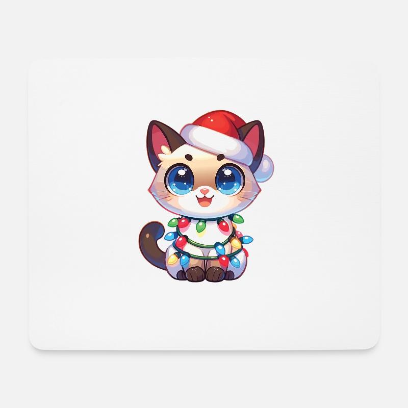 Weihnachtsmütze Weihnachten Lichterkette Siamkatze - Mousepad (Querformat) - Weiß