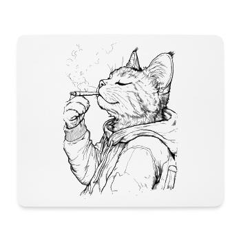 Katze mit Joint: Entspannter Stubentiger im Hoodie - Mousepad (Querformat) - Weiß - Vorne