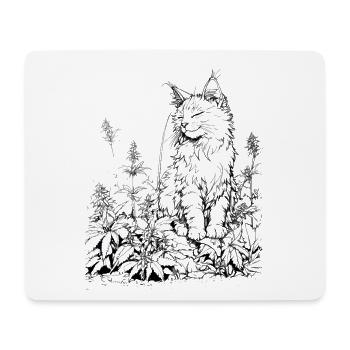 Katze im Hanf: Zufriedener Stubentiger im Cannabis - Mousepad (Querformat) - Weiß - Vorne