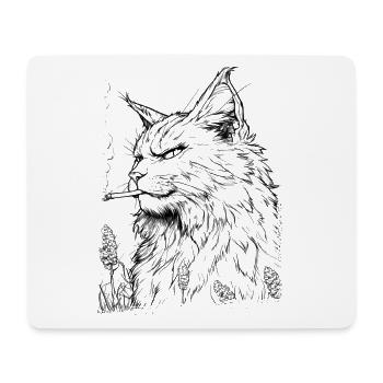 Katze mit Joint: Entspannter Weed Stubentiger - Mousepad (Querformat) - Weiß - Vorne