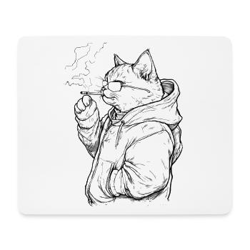 Cool cat with joint: Casual house tiger with cheese - Mouse Pad (horizontal) - white - Front