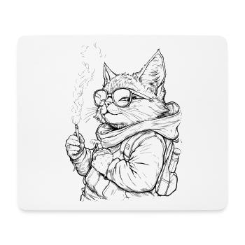 Coole Katze mit Joint: Kiffer Stubentiger - Mousepad (Querformat) - Weiß - Vorne