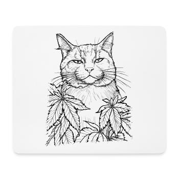 Katze mit Hanf : Lustiger Blick Stubentiger - Mousepad (Querformat) - Weiß - Vorne
