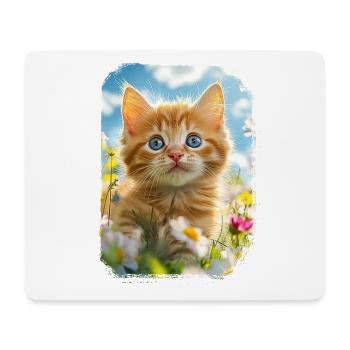 Blütenzauber mit rotem Kätzchen - Mousepad (Querformat) - Weiß - Vorne