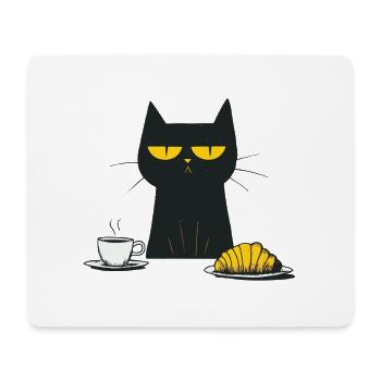Grantige Katze mit Kaffee und Croissant - Mousepad (Querformat) - Weiß - Vorne