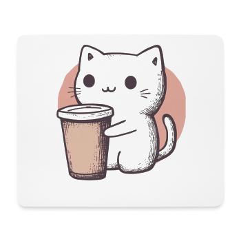 Chibi: Cute Kawaii Cat with Coffee Mug - Mouse Pad (horizontal) - white - Front