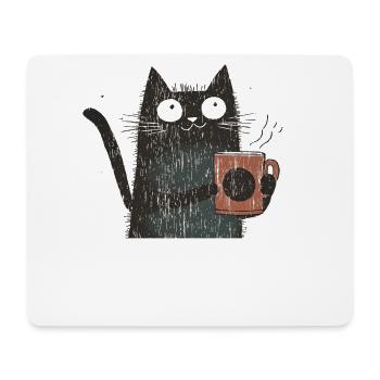 Vintage: Katze mit Kaffee im Holzstil - Mousepad (Querformat) - Weiß - Vorne