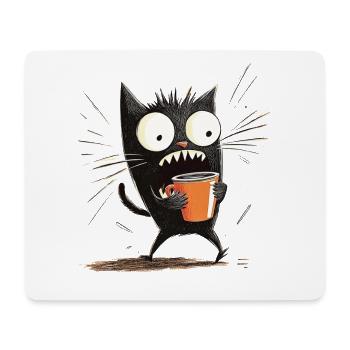 Chat choqué avec du café - Style dessin animé - Tapis de souris (format paysage) - blanc - Devant