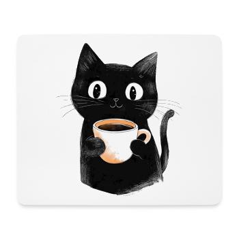 Cute Cat with Coffee - Sketch Style - Mouse Pad (horizontal) - white - Front