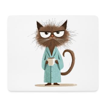 Morning grouch cat with coffee in bathrobe - Mouse Pad (horizontal) - white - Front
