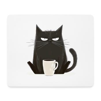 Chat avec du café - Style dessin animé - Tapis de souris (format paysage) - blanc - Devant