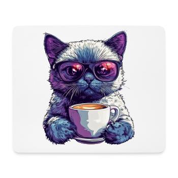 Cool cat with glasses & coffee flair - Mouse Pad (horizontal) - white - Front