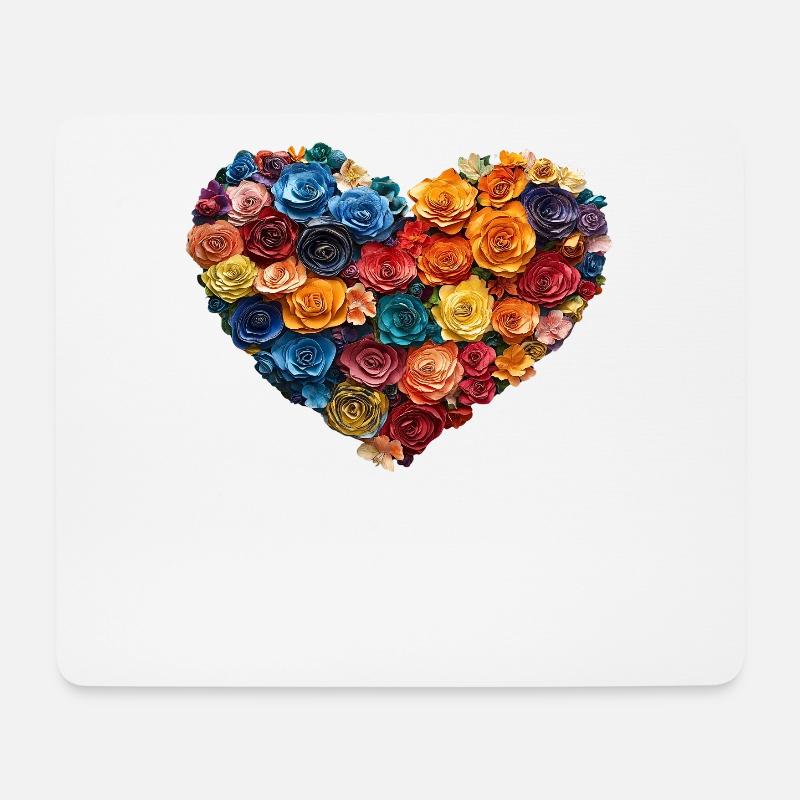 Herz aus bunten Rosen - Farbenfrohe Blütenpracht - Mousepad (Querformat) - Weiß
