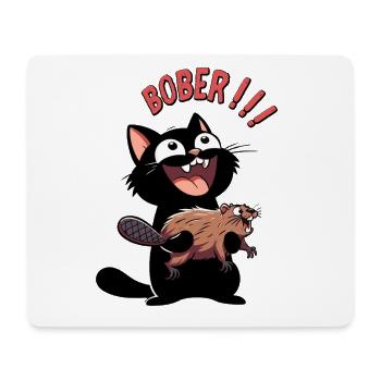 Hyper-Katze ruft „Bober!!!“ – Tierischer Ausraster - Mousepad (Querformat) - Weiß - Vorne
