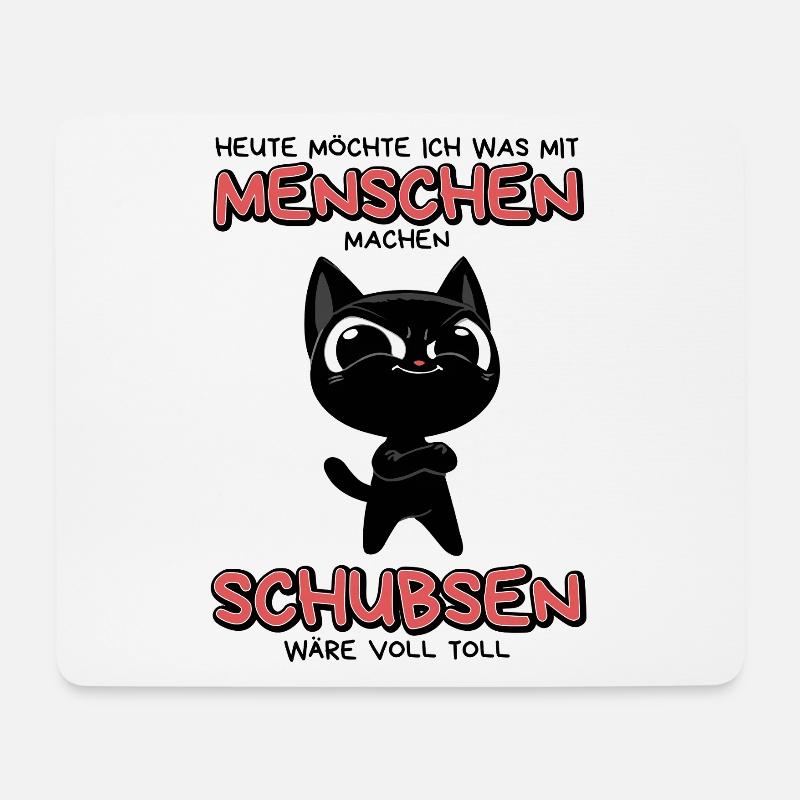 Menschen schubsen: Lustige schwarze Katze mit Plan - Mousepad (Querformat) - Weiß