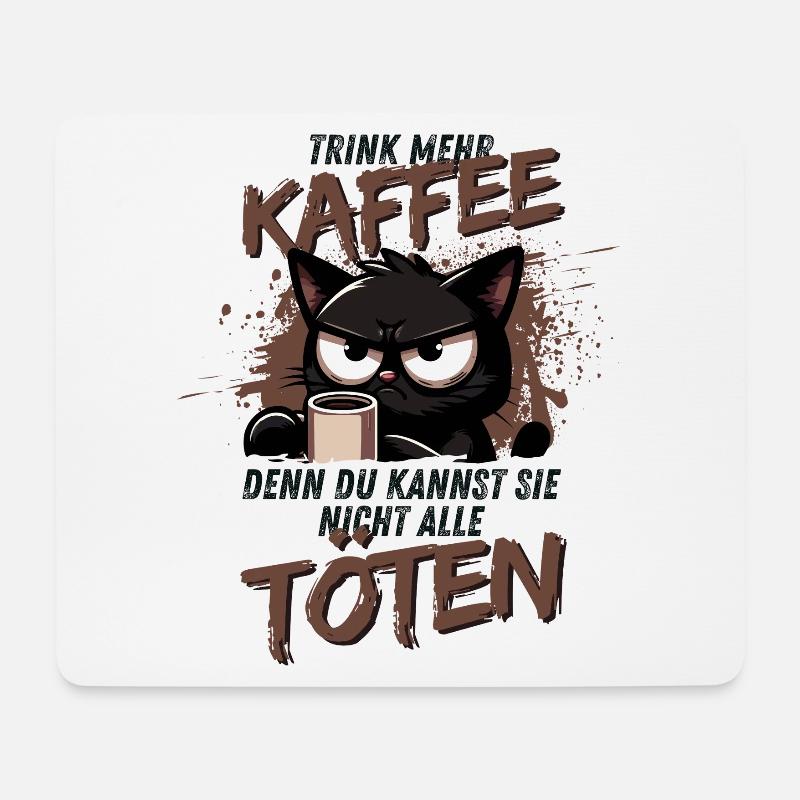 Trink mehr Kaffee – schwarzer Humor Katze - Mousepad (Querformat) - Weiß