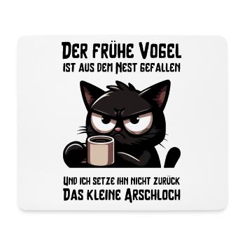 Müde schwarze Katze mit Kaffee – genervt - Mousepad (Querformat) - Weiß - Vorne