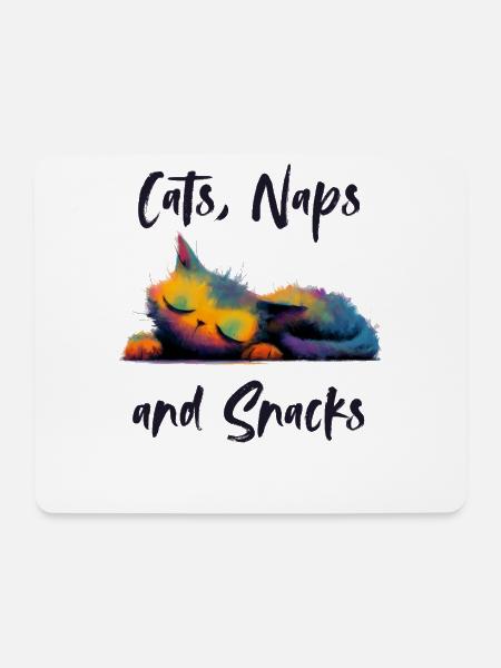 Cats, Naps & Snacks für Katzenliebhaber - Mousepad (Querformat) - Weiß