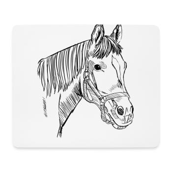 Tête de chevaux dessinés à la main, illustration, équitation - Tapis de souris (format paysage) - blanc - Devant