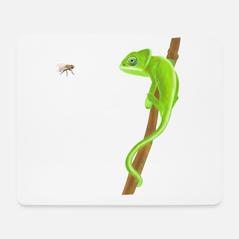 Chamäleon und Fliege - Mousepad (Querformat) - Weiß