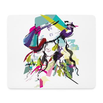 Grafische „Lady mit Hut“ – dezent - Mousepad (Querformat) - Weiß - Vorne
