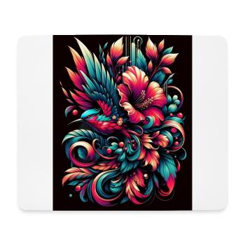 Avian Elegance: Lively Bird & Blossoms - Mousepad (Querformat) - Weiß - Vorne