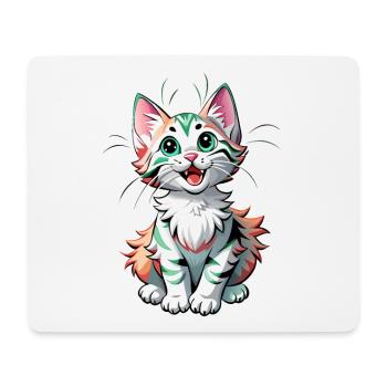 Süße Katze mit großen Augen mit grünem Fell - Mousepad (Querformat) - Weiß - Vorne