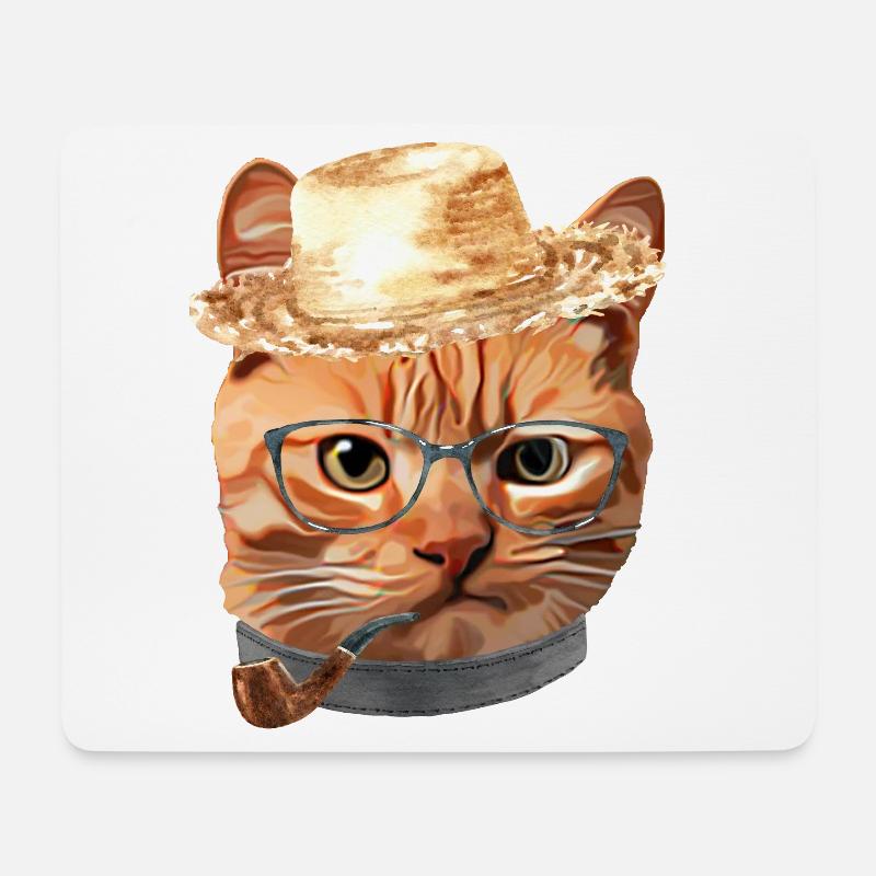 Cat Kitty Kitten In Clothes Glasses Straw - Mousepad (Querformat) - Weiß