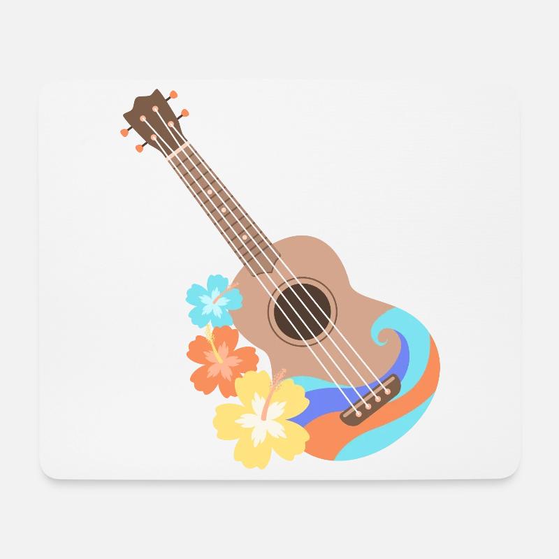 Brown-Wellenmusterukulele mit Hibiscusblumen - Mousepad (Querformat) - Weiß
