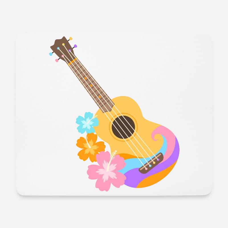Buntes Ukulele-Wellenmuster mit Hibiscus-Blumen - Mousepad (Querformat) - Weiß