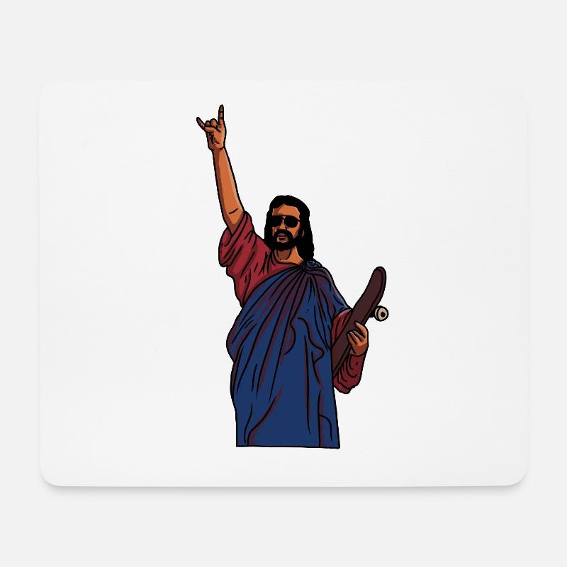 Jesus skatet – Heiliger Style auf dem Board - Mousepad (Querformat) - Weiß