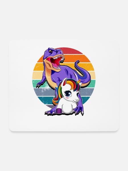 Einhorn und Dinosaurier - Mousepad (Querformat) - Weiß