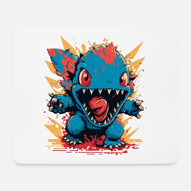 Monster Crash - Cooles Blaues Dinosaurier Monster - Mousepad (Querformat) - Weiß