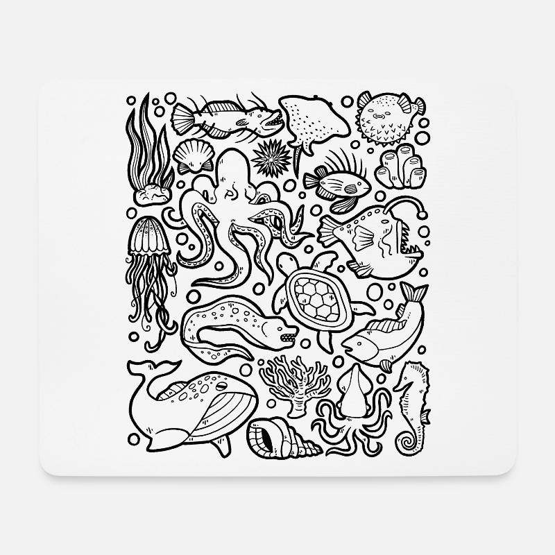 Tiefsee Fische Oktopus Anglerfisch Laternenfisch - Mousepad (Querformat) - Weiß