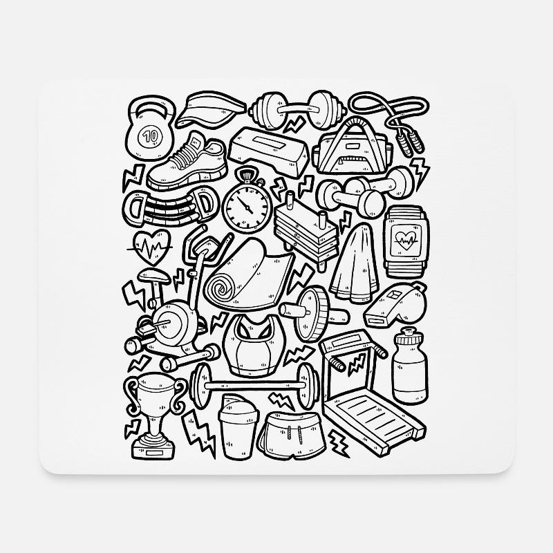 Fitness Doodles Workout Training Cardio Gym - Mousepad (Querformat) - Weiß